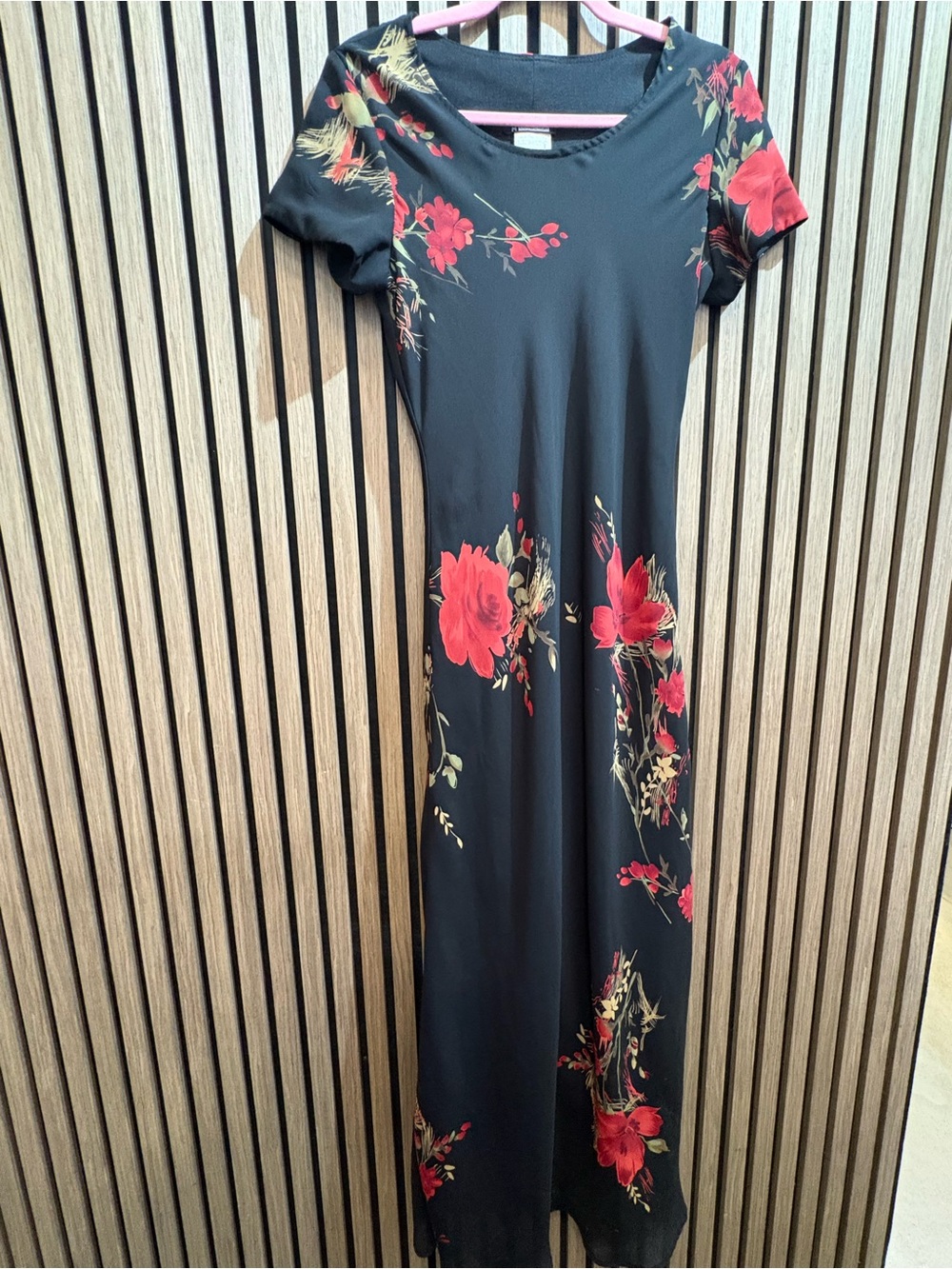 Black Floral Maxi Dress with Red Floral Print